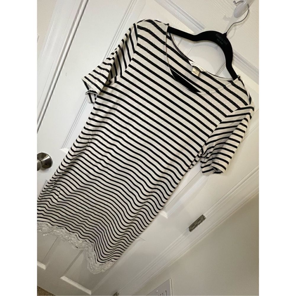 Christopher & Banks women’s shirt dress size medium black white striped